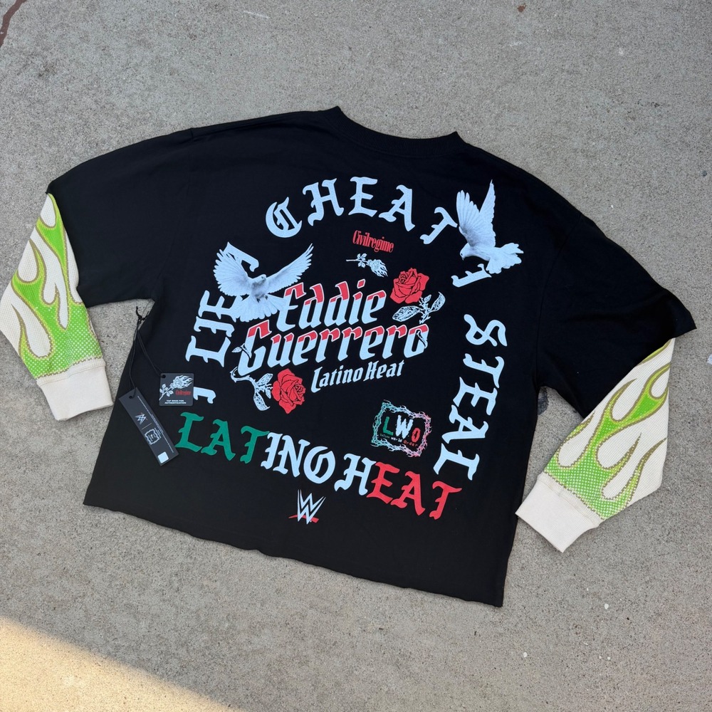 Civil Regime Eddie Guerrero Mens L Black Latino Heat LWO Thermal Sleeve Graphic